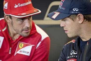 El piloto español de Fórmula Uno Fernando Alonso, y el alemán Sebastian Vettel