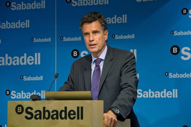 Jaume Guardiola, consejero delegado del Sabadell, en la presentación de resultados del banco.