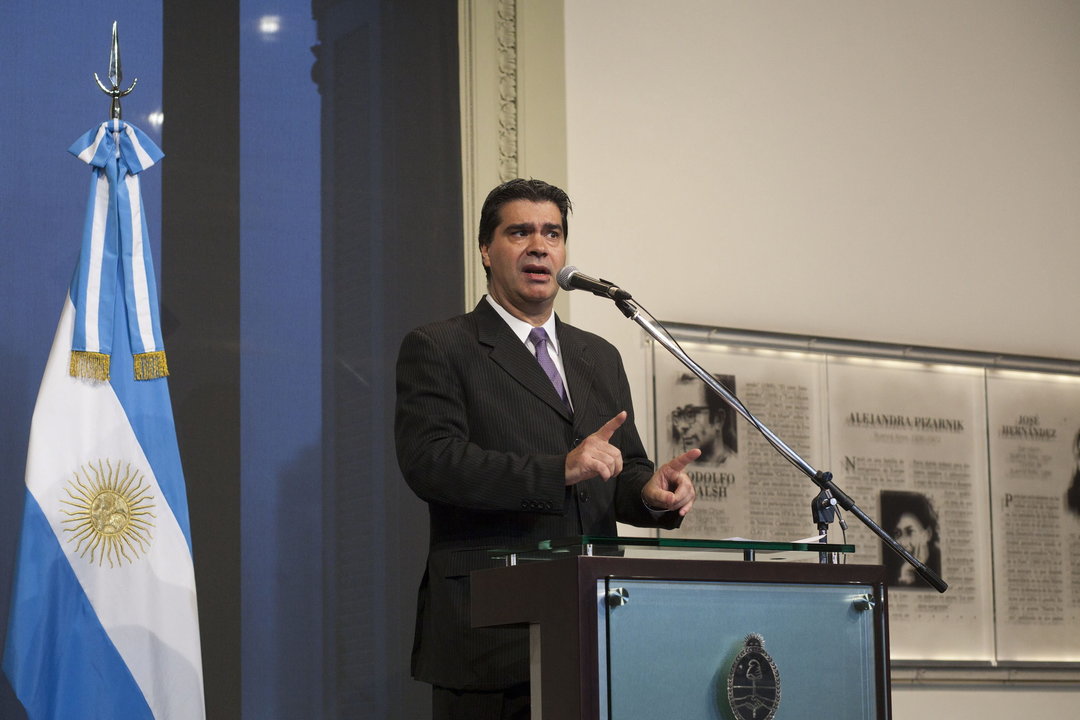 El jefe de Gabinete argentino, Jorge Capitanich, durante una conferencia de prensa en Buenos Aires.