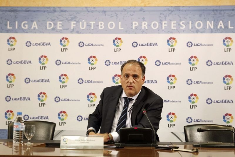 Javier Tebas, durante la rueda de prensa que ofreció ayer en la sede de la Liga de Fútbol Profesional.