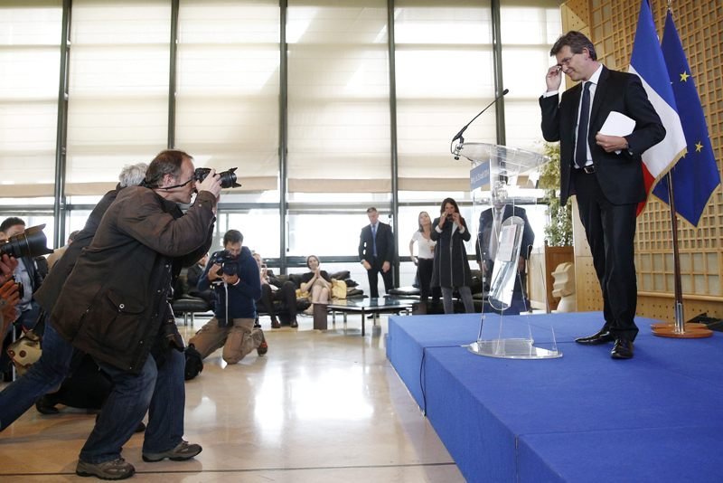 Arnaud Montebourg, hasta ahora ministro de Economía, en su rueda de prensa ayer en París.