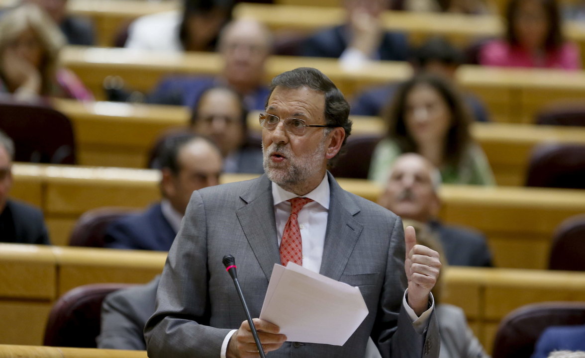 El presidente del Gobierno, Mariano Rajoy, durante su comparecencia en el Senado.