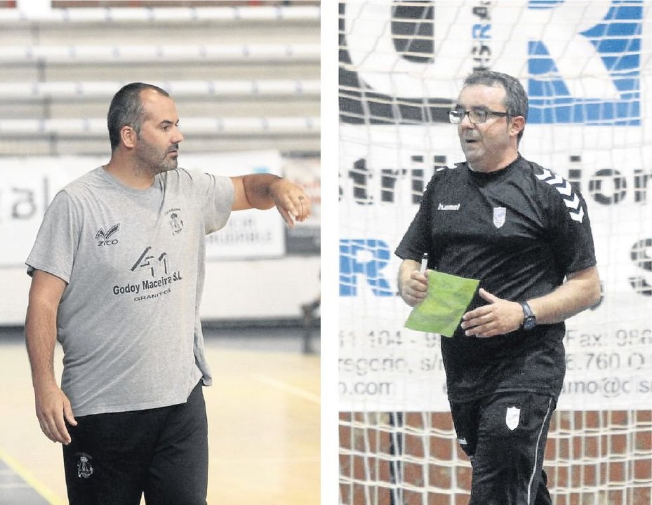 Abel Estévez y Manu Etayo, entrenadores del Porriño y el Mecalia Atlético Guardés.