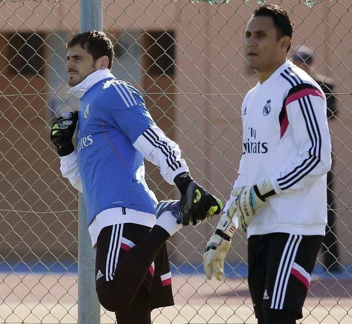 Casillas y Keylor Navas, en el entrenamiento de ayer.