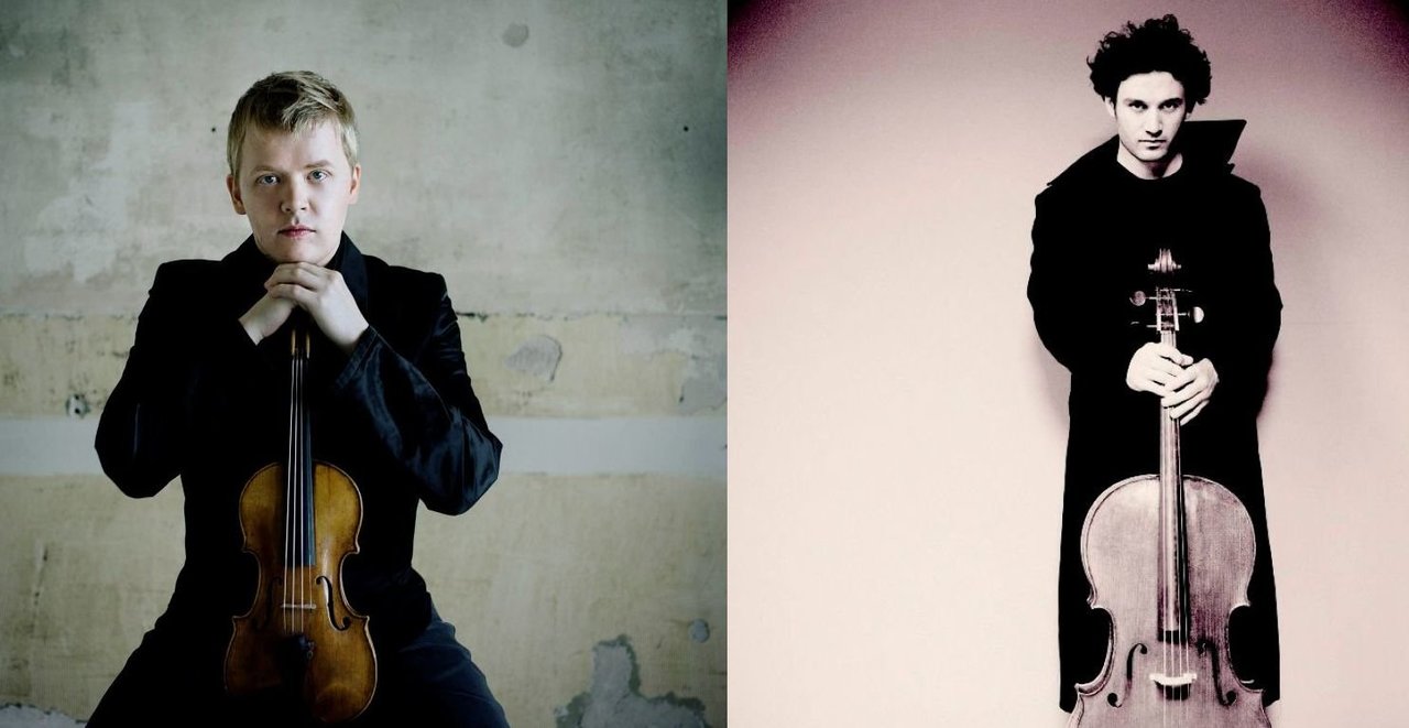 El violinista Pekka Kuusisto con su violín del siglo XVIII y a la derecha el violonchelista Nicolas Altstaedt.