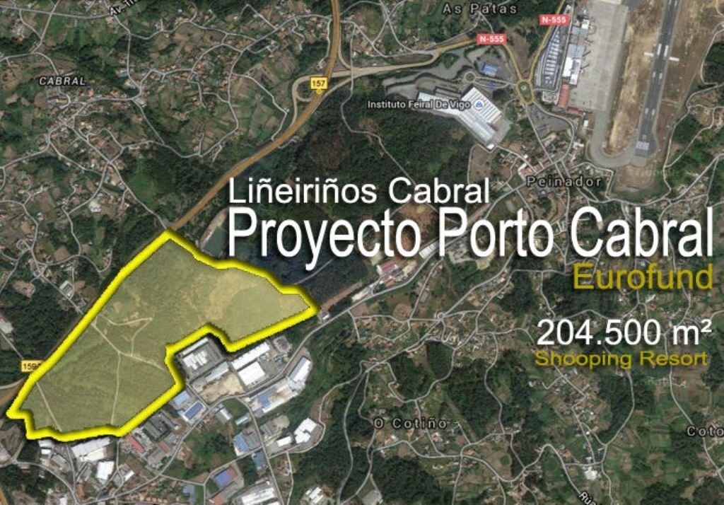 El área de Liñeiriños, entre Puxeiros y Peinador, y el proyecto comercial de Eurofund.