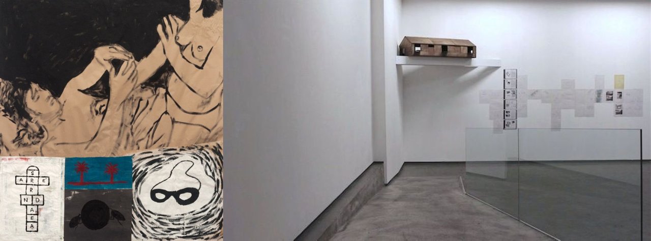 A la izquierda, una pieza de “Topología del aura”, la colectiva que Bacelos expone en su sala de Madrid. A la derecha, “L´Air de Rien”, de Daniel Chust Peters en PM-8, en Vigo.