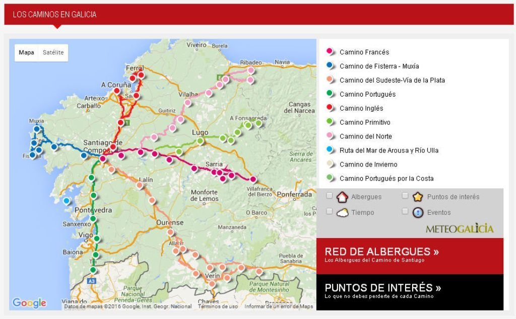 La imagen oficial de los caminos jacobeos, donde no figura el itinerario del Portugués marítimo.