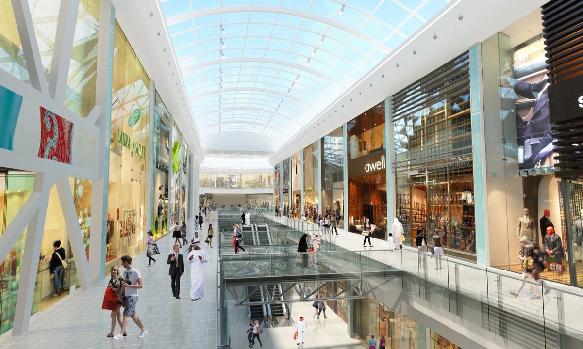 Recreación de parte del espacio interior en el proyecto del centro comercial en Qatar.