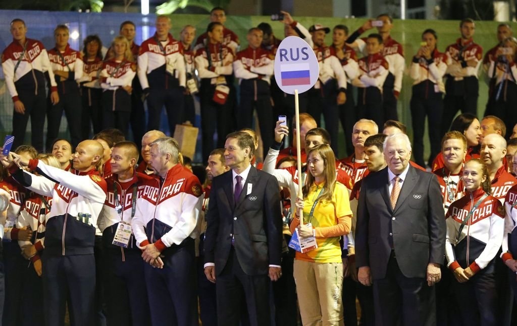 Miembros de la delegación rusa, el pasado jueves en un acto de bienvenida en Río de Janeiro.
