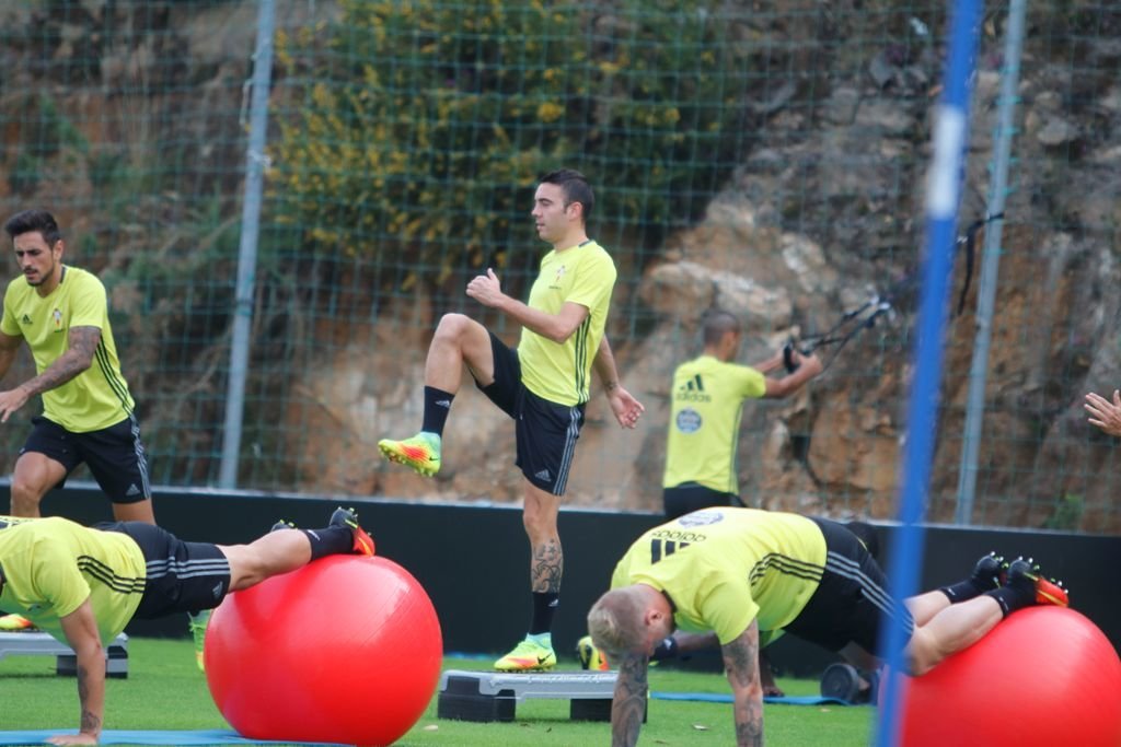 Iago Aspas, en un entrenamiento en las instalaciones deportivas de A Madroa.