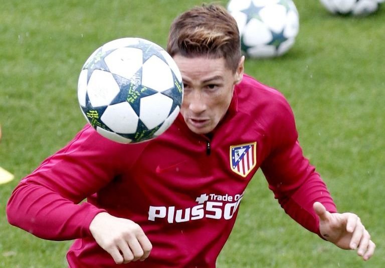 Fernando Torres, en el entrenamiento de ayer del Atlético de Madrid.