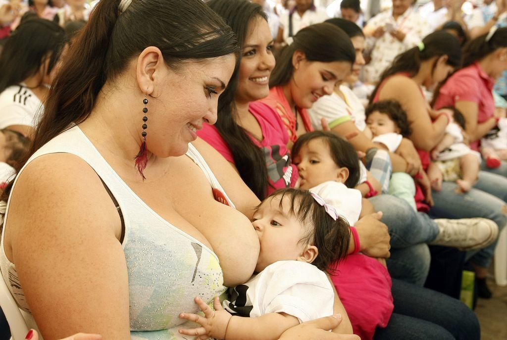 Un grupo de mujeres dan de mamar a sus bebés durante unas jornadas sobre lactanca materna.