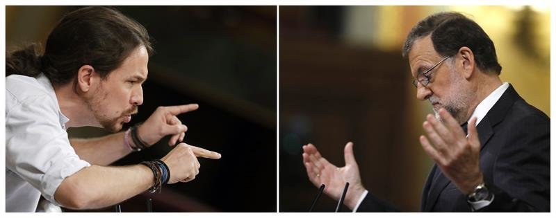 Pablo Iglesias (i), y el presidente del Gobierno en funciones, Mariano Rajoy (d)