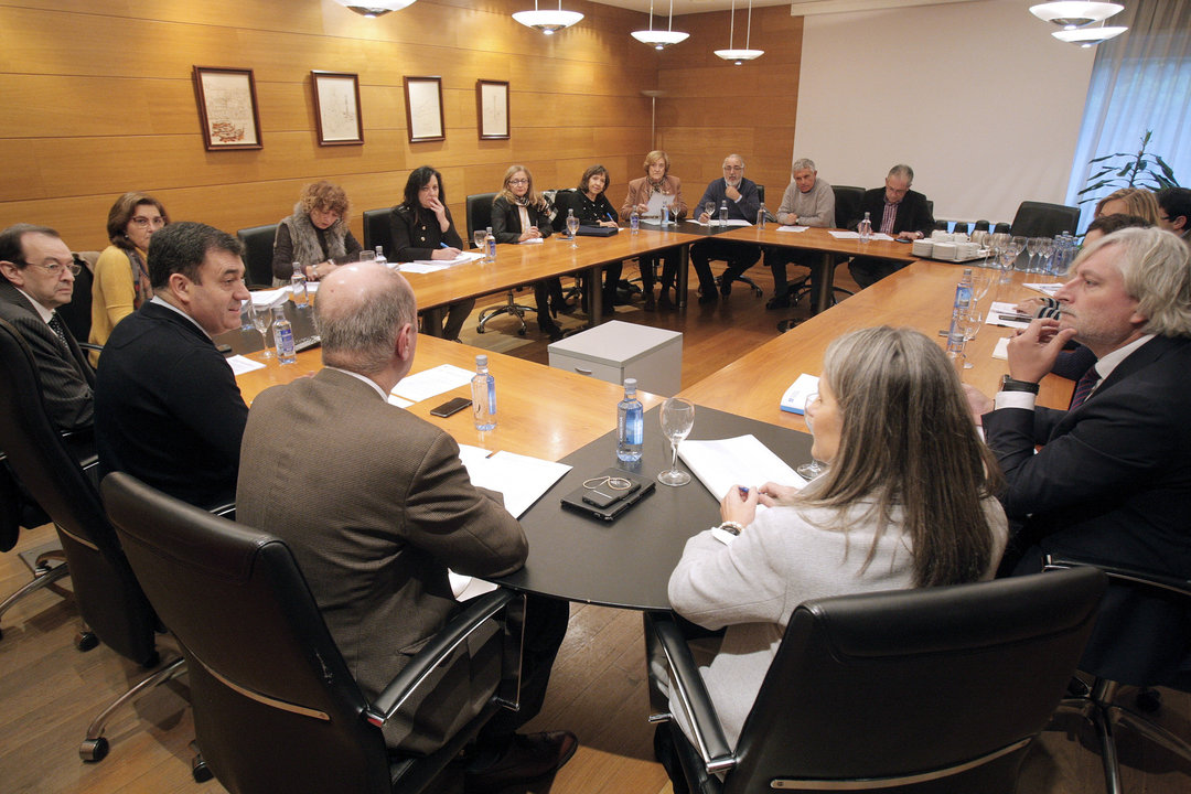 El conselleiro de Cultura, Román Rodríguez, durante la reunión con la Comisión Interuniversitaria.