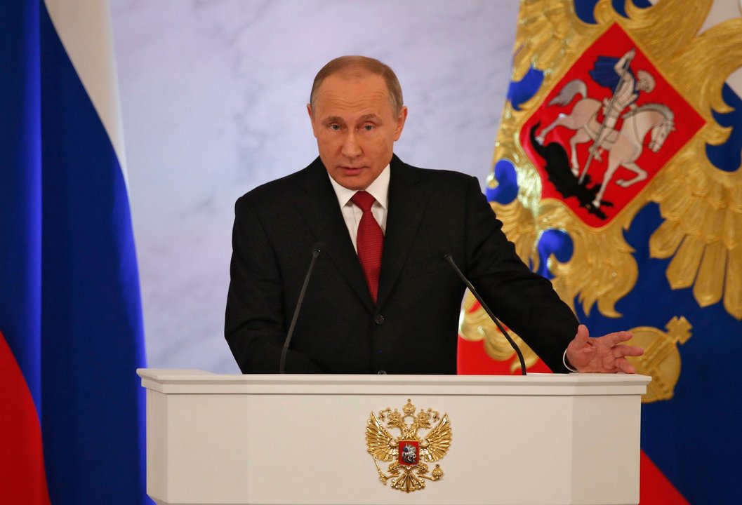 El presidente ruso, Vladímir Putin, durante su discurso ante la Asamblea Federal en el Kremlin
