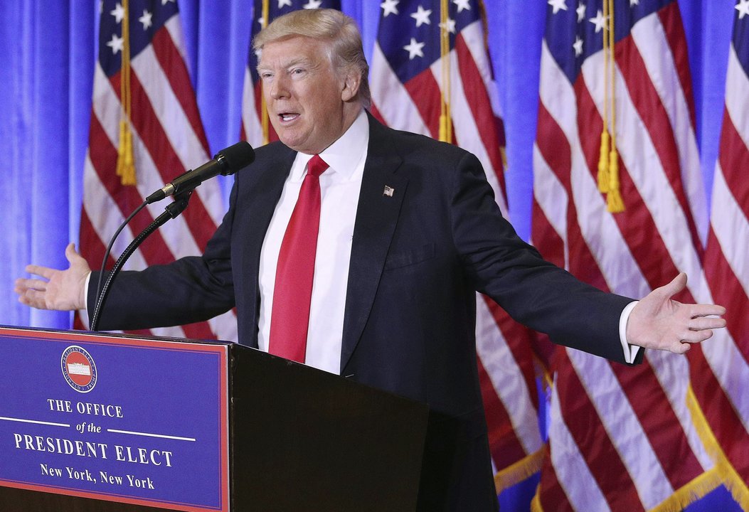 El presidente electo de EEUU, Donald Trump, durante su primera conferencia de prensa.