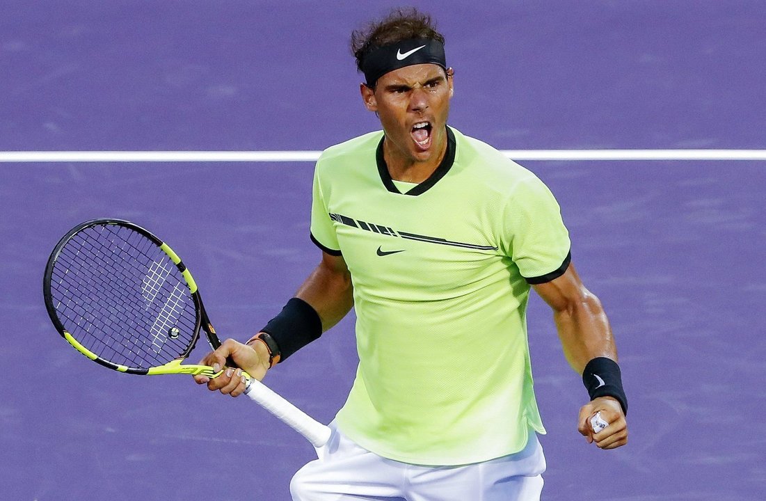Rafa Nadal celebra un punto durante su partido contra Kohlschreiber en el torneo de Miami.