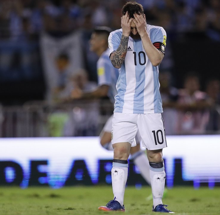 Leo Messi, tras una ocasión fallida en un partido con Argentina.
