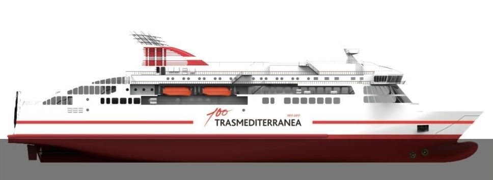 Infografía del ferry que construye Vulcano para Trasmediterránea