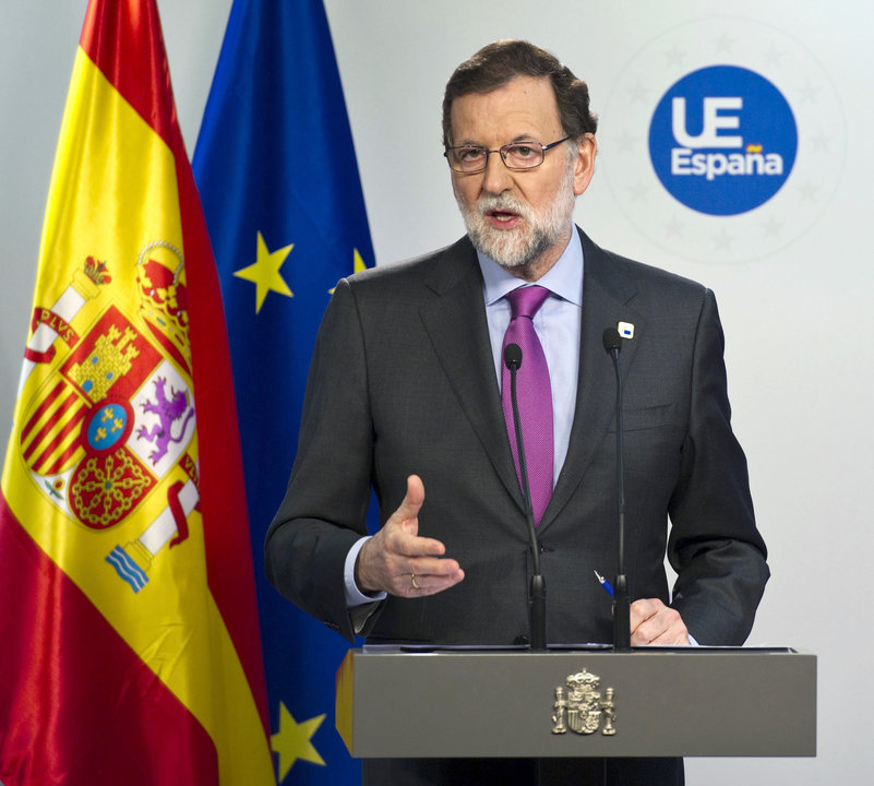 Mariano Rajoy, durante la rueda de prensa que ofreció en Bruselas.