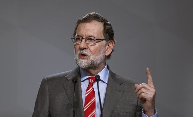 El jefe del Ejecutivo, Mariano Rajoy, durante su comparecencia hoy tras presidir la reunión del Comité Ejecutivo Nacional del PP