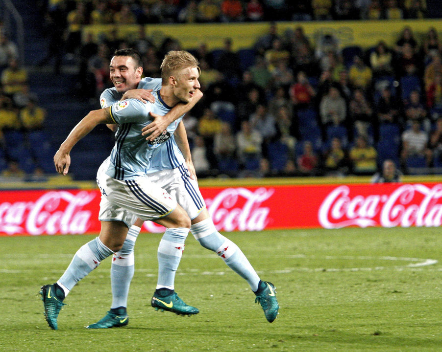 Iago Aspas y Daniel Wass celebran un gol durante el Las Palmas-Celta de esta temporada.