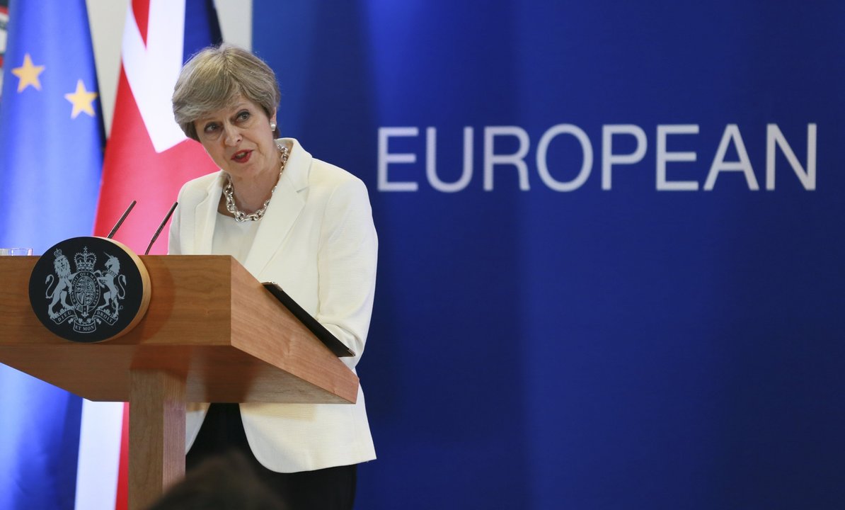 La primera ministra británica, Theresa May, en la reciente cumbre de Bruselas.
