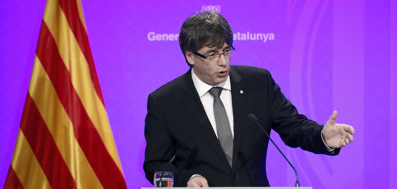 Puigdemont, en una rueda de prensa en la sede de la Generalitat el pasado 14 de julio.