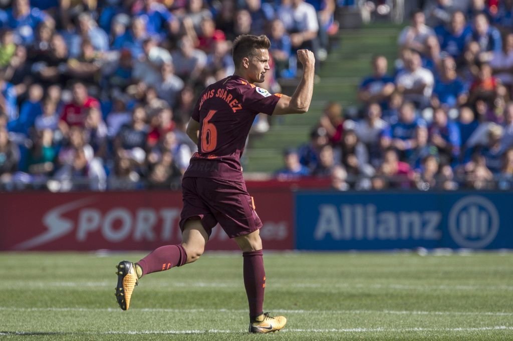 El canterano del Celta Denis Suárez celebra su gol de ayer en Getafe.