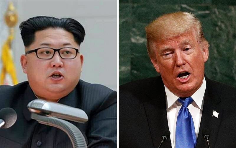 El líder norcoreano Kim Jong-un (i), en Pyongyang (Corea del Norte) y del presidente de Estados Unidos, Donald Trump