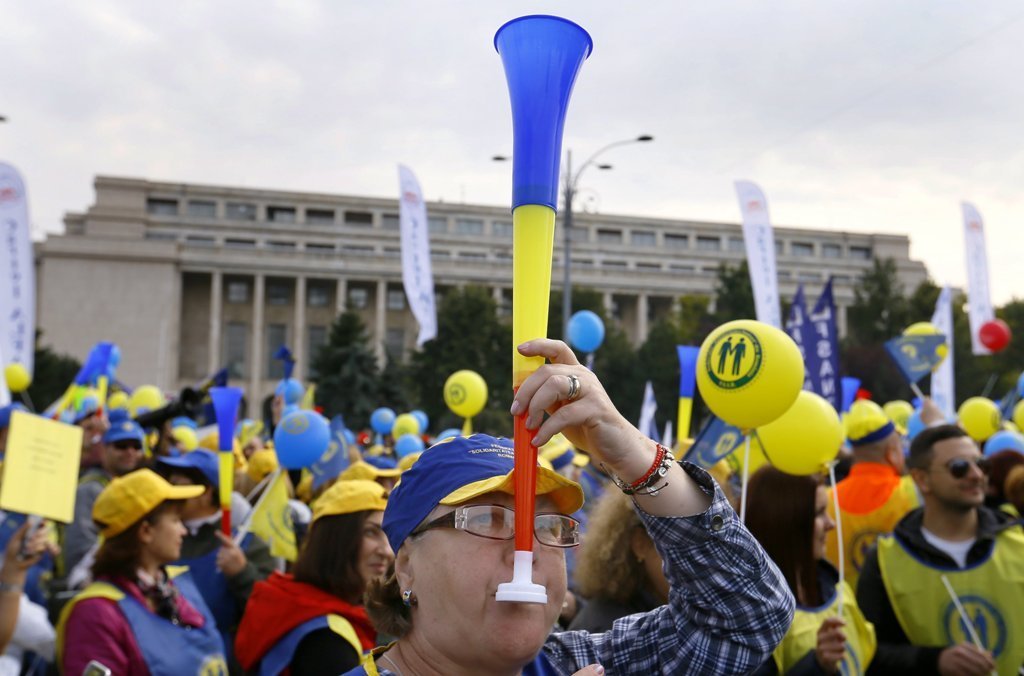 Una reciente protesta sindical en Bucarest para reclamar mejoras en el sistema de salud.