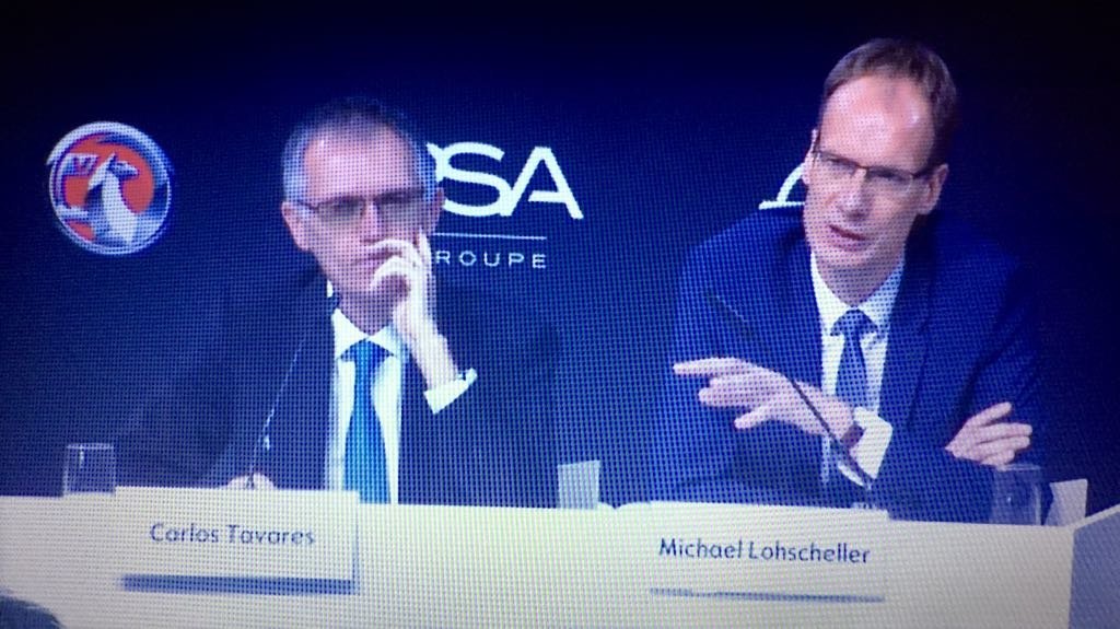 El presidente de PSA y el CEO de Opel en la presentación del plan para la marca alemana.