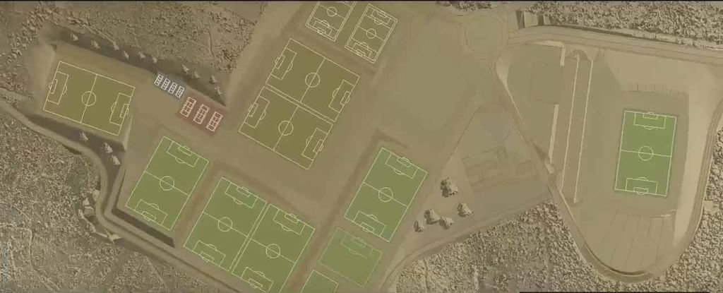 Detalle del proyecto de la Ciudad Deportiva del Celta en Mos, que ocupa terrenos en Pereiras y Tameiga.