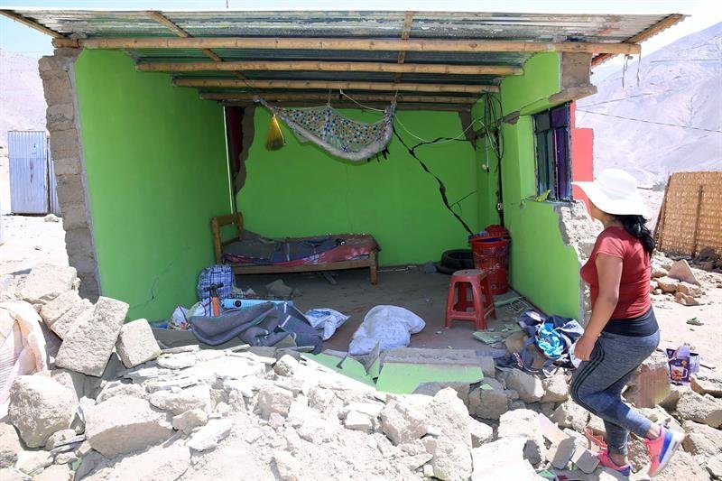 Una vivienda afectada, en el sur del departamento de Ayacucho (Perú), por un terremoto de 6,8 grados en la escala de Richter