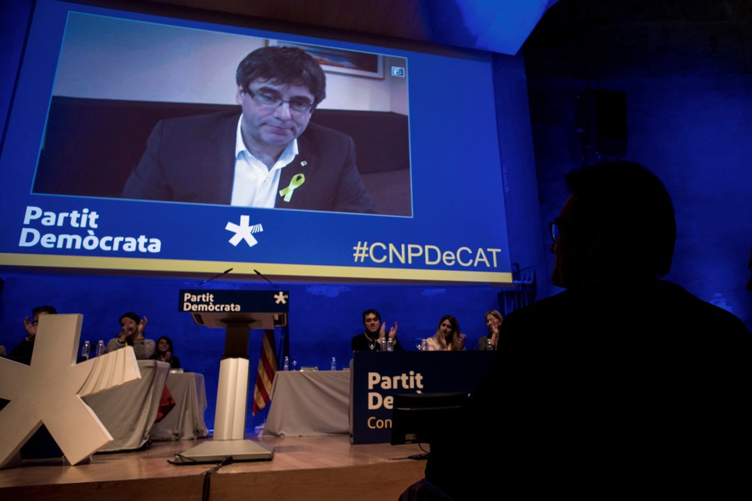 Puigdemont, interviniendo por videoconferencia en el Consell de su partido, el pasado sábado.