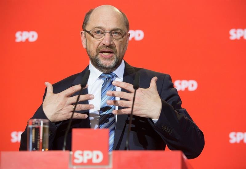 El líder del Partido Socialdemócrata (SPD), Martin Schulz, durante la rueda de prensa que ofreció ayer.