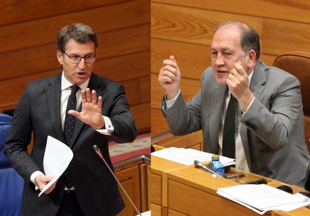 Feijóo y Leiceaga, durante el debate sobre inversiones en el pleno del Parlamento gallego