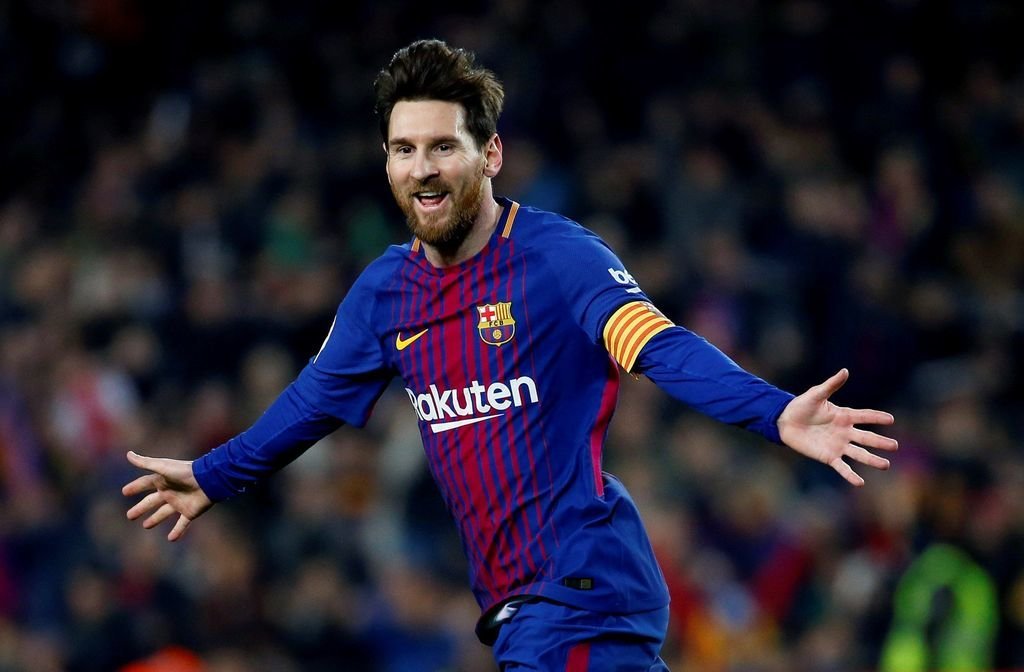 Messi celebra el tercer tanto del Barça ayer.