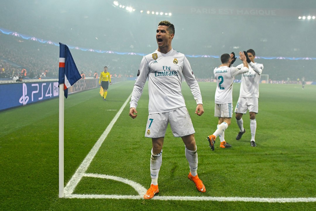 Cristiano Ronaldo celebra el primer gol del Real Madrid, que dejó la eliminatoria definitivamente sentenciada.