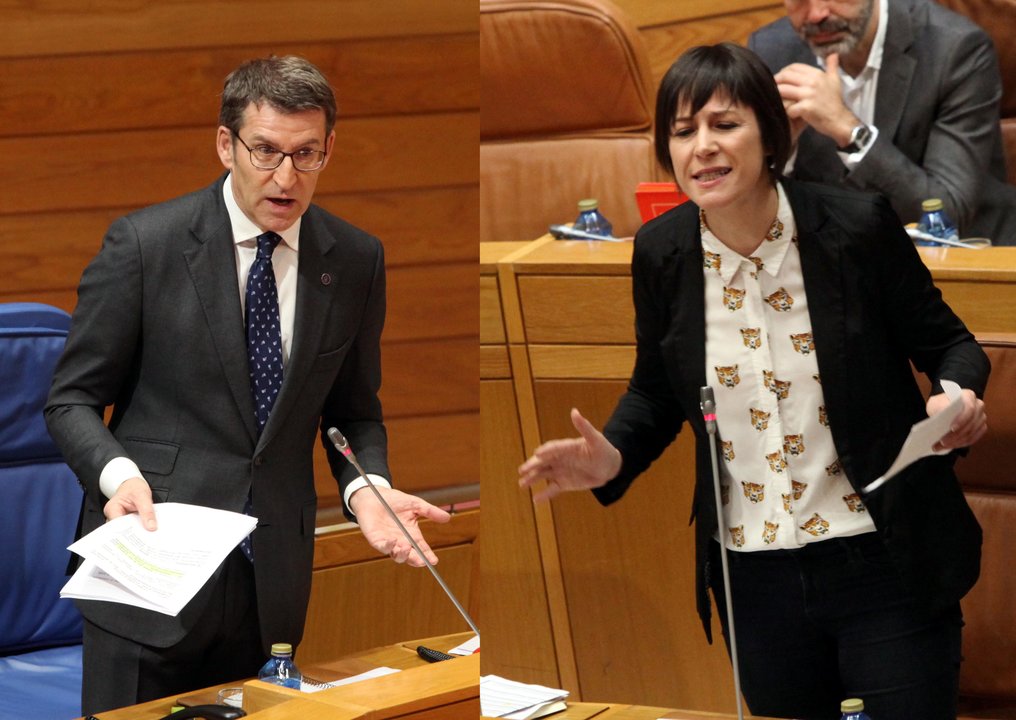 Feijóo y Pontón, durante sus respectivas intervenciones en el pleno del Parlamento autonómico