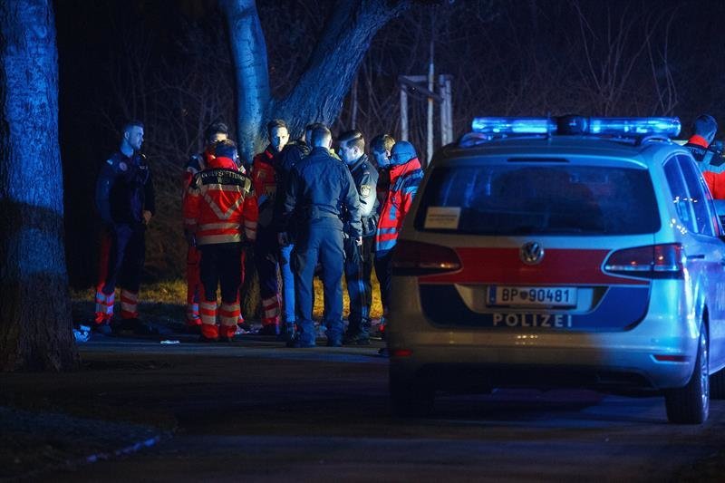 Policías revisan el área  cerca de Schuettelsstrasse, en Viena (Austria)