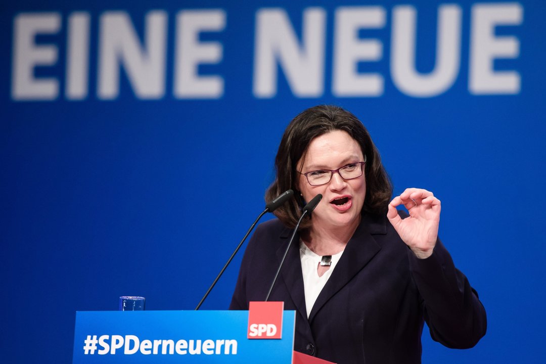 La líder socialdemócrata alemana Andrea Nahles, durante su intervención en el congreso.
