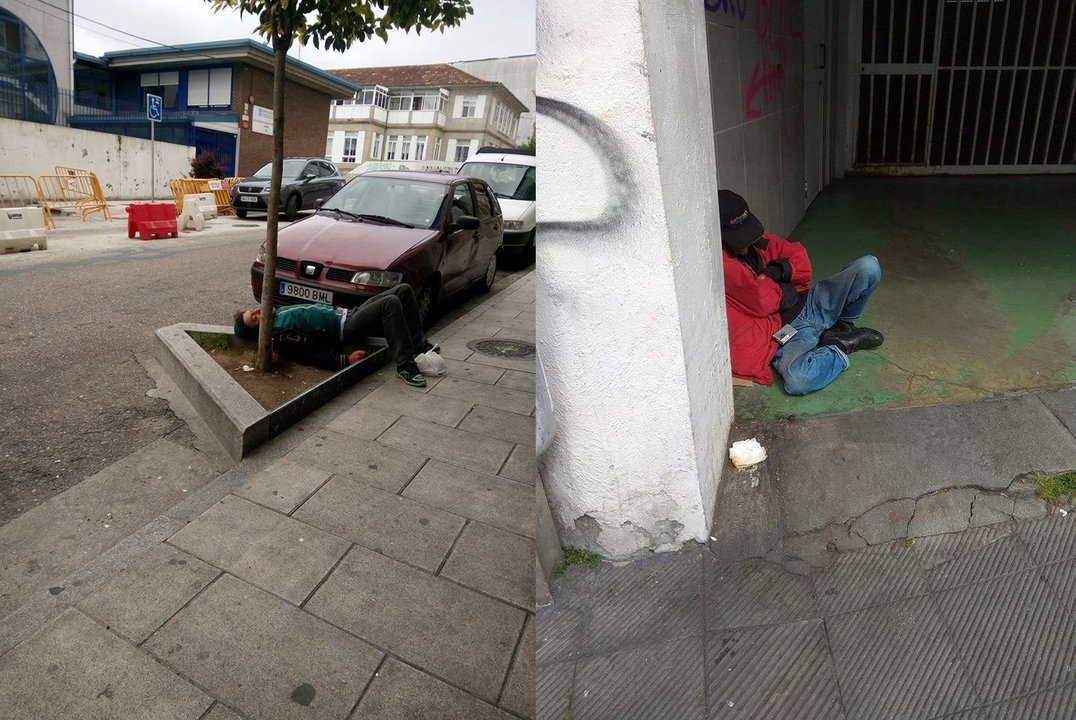 Imágenes tomadas por los vecinos de personas durmiendo en la calle, uno frente al albergue