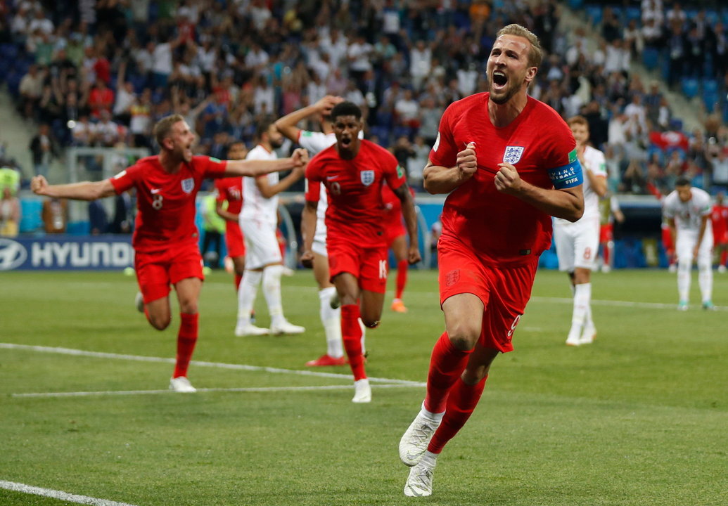 Harry Kane celebra el gol de la victoria de Inglaterra ante Túnez en el choque de ayer.