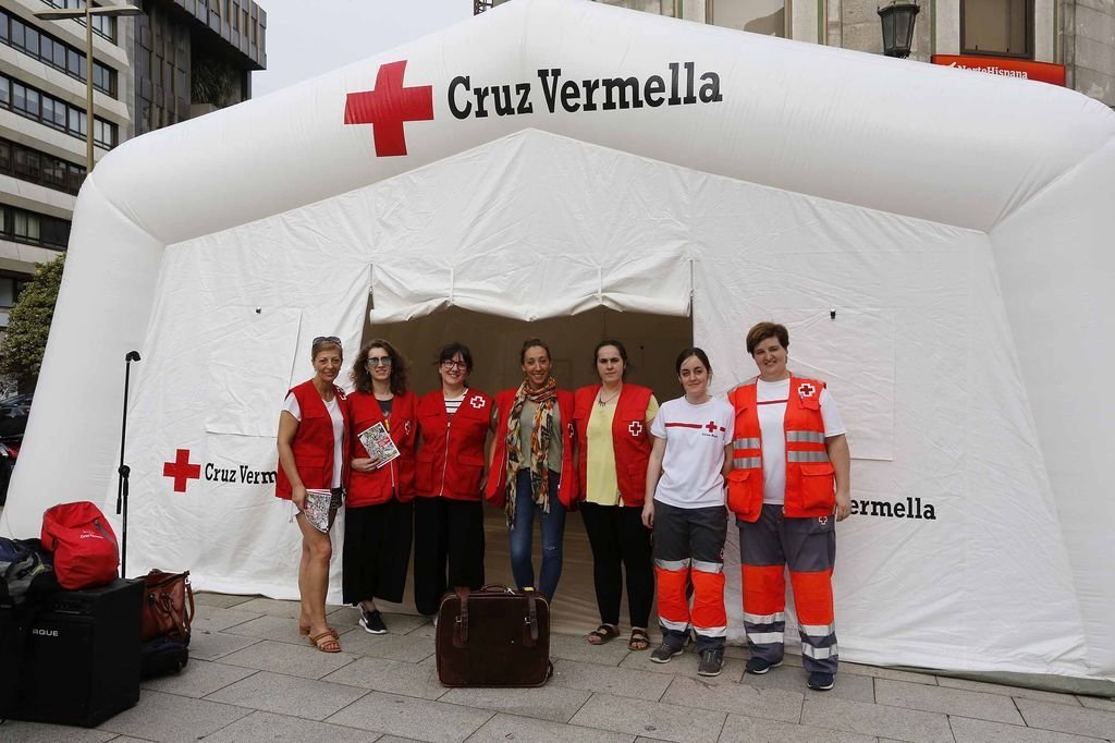 Cruz Roja montó una carpa para informar sobre los refugiados.