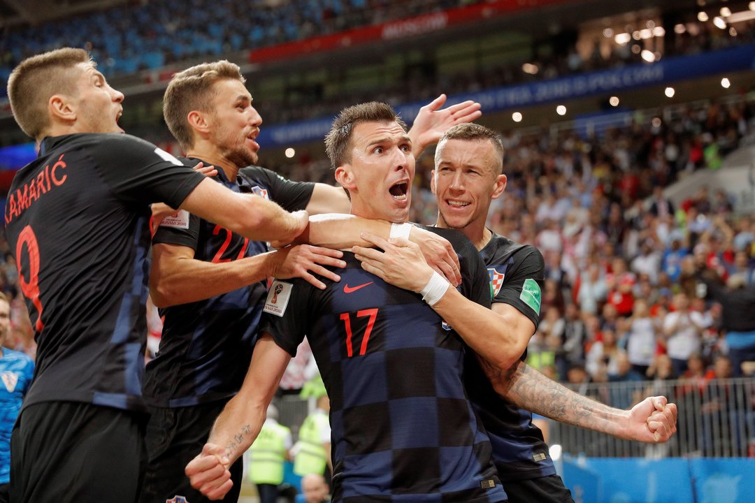 Mandzukic celebra el gol que metió a Croacia en la final de un Mundial por primera vez en su historia.