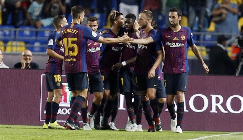 Los jugadores del FC Barcelona celebran el segundo gol ante el Sevilla