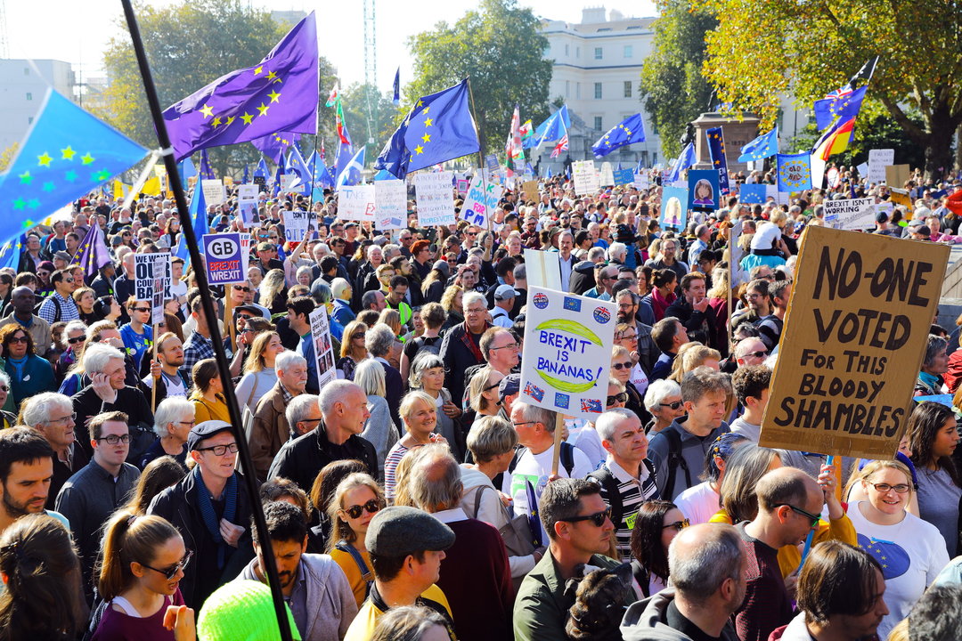 Miles de británicos que rechazan el &#34;brexit&#34; se concentraron en al plaza del Parlamento.