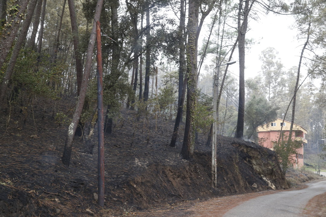 Imagen de los efectos del incendio en la parroquia de Vincios, en Gondomar, en octubre de 2017.